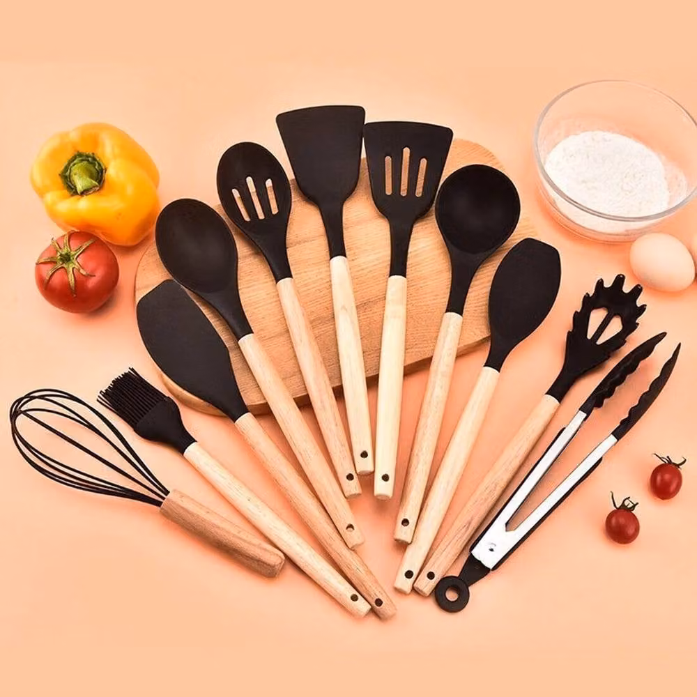 PAWNORA 38 Piece Heat Resistant Silicone and Wood Kitchen Utensils Set with Holder in Black – 3