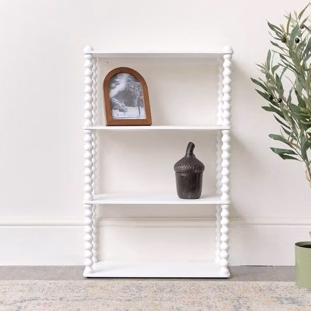 Melody Maison White Wooden Bobble Framed 4 Tier Wall Mounted Shelf