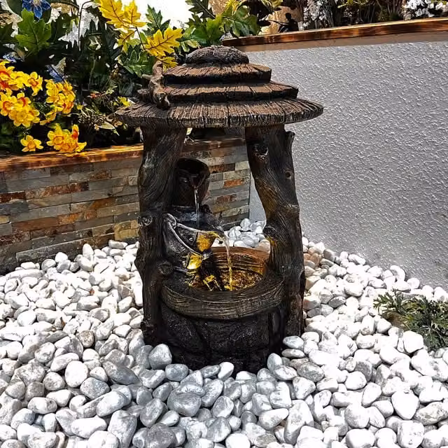 Tranquility Wishing Well Traditional Solar Water Feature in Grey