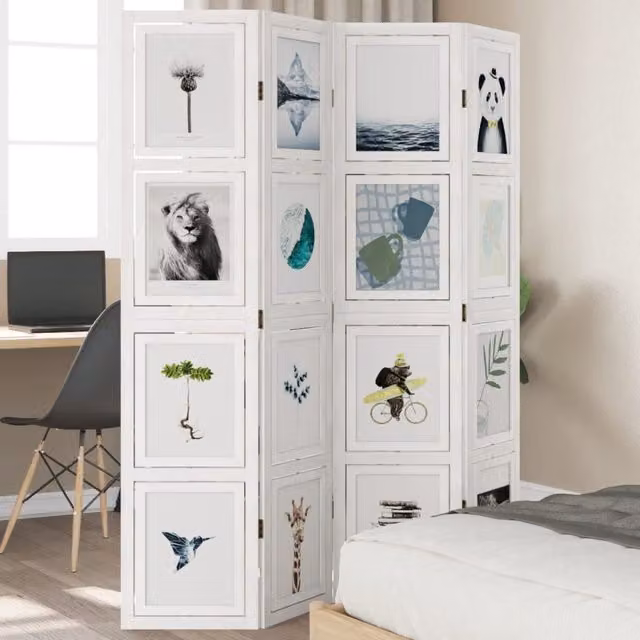 Berkfield Home 4-Panel Room Divider in White Solid Paulownia Wood