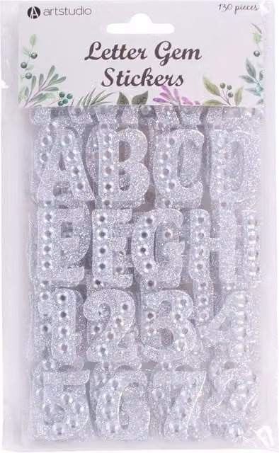 Art Studio Silver Letter Gem Stickers