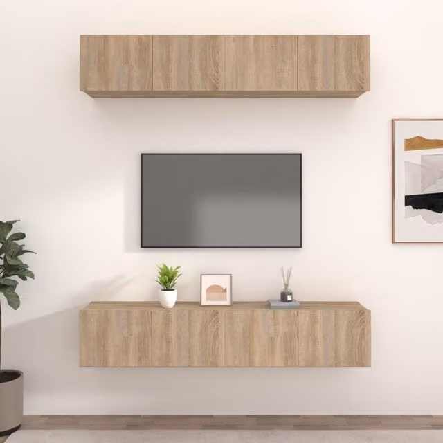 Berkfield Home Set of 4 Sonoma Oak TV Cabinets in Brown, W/D/H: 80 x 30 x 30 cm