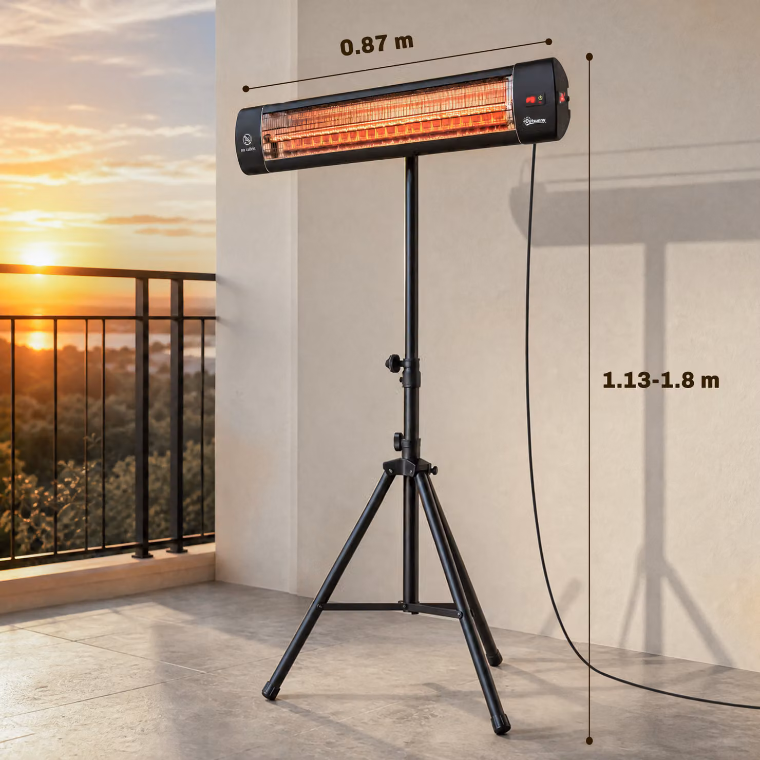 Outsunny 2500 W Electric Infrared Patio Heater with Tripod, IP65 Outdoor Garden Heater, Black – 3