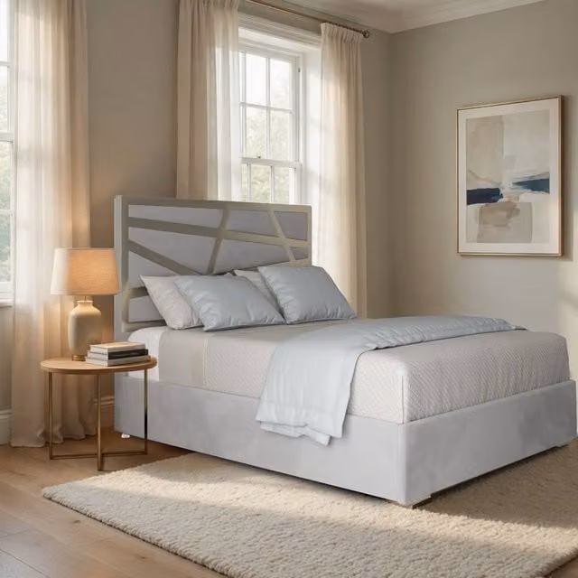 Casani Enborne Super King Upholstered Velvet Bed Frame in Grey with Metal Details, 200 x 200 cm