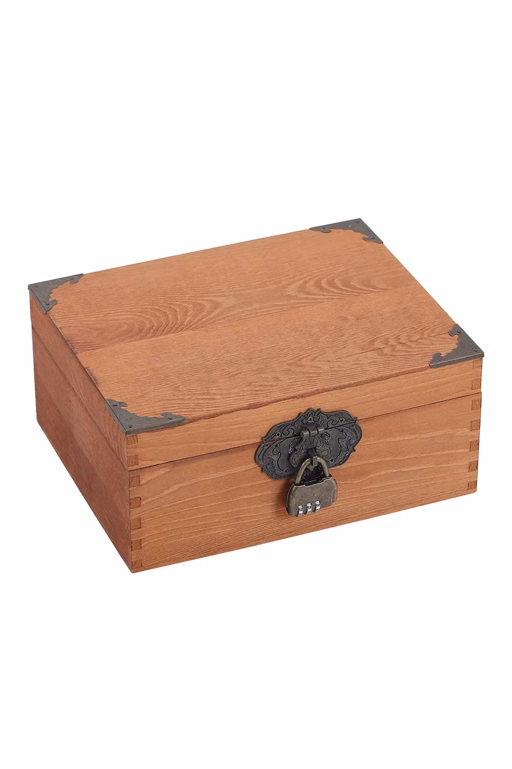 Living and Home Lockable Solid Pine Wood Keepsake Box in Brown Walnut – 2