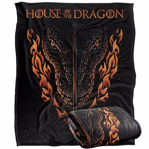 LOGOVISION House of the Dragon Fire, Sword and Dragon Super Soft Fleece Throw Blanket, Multicolour, W: 152 cm, D: 127 cm – 1