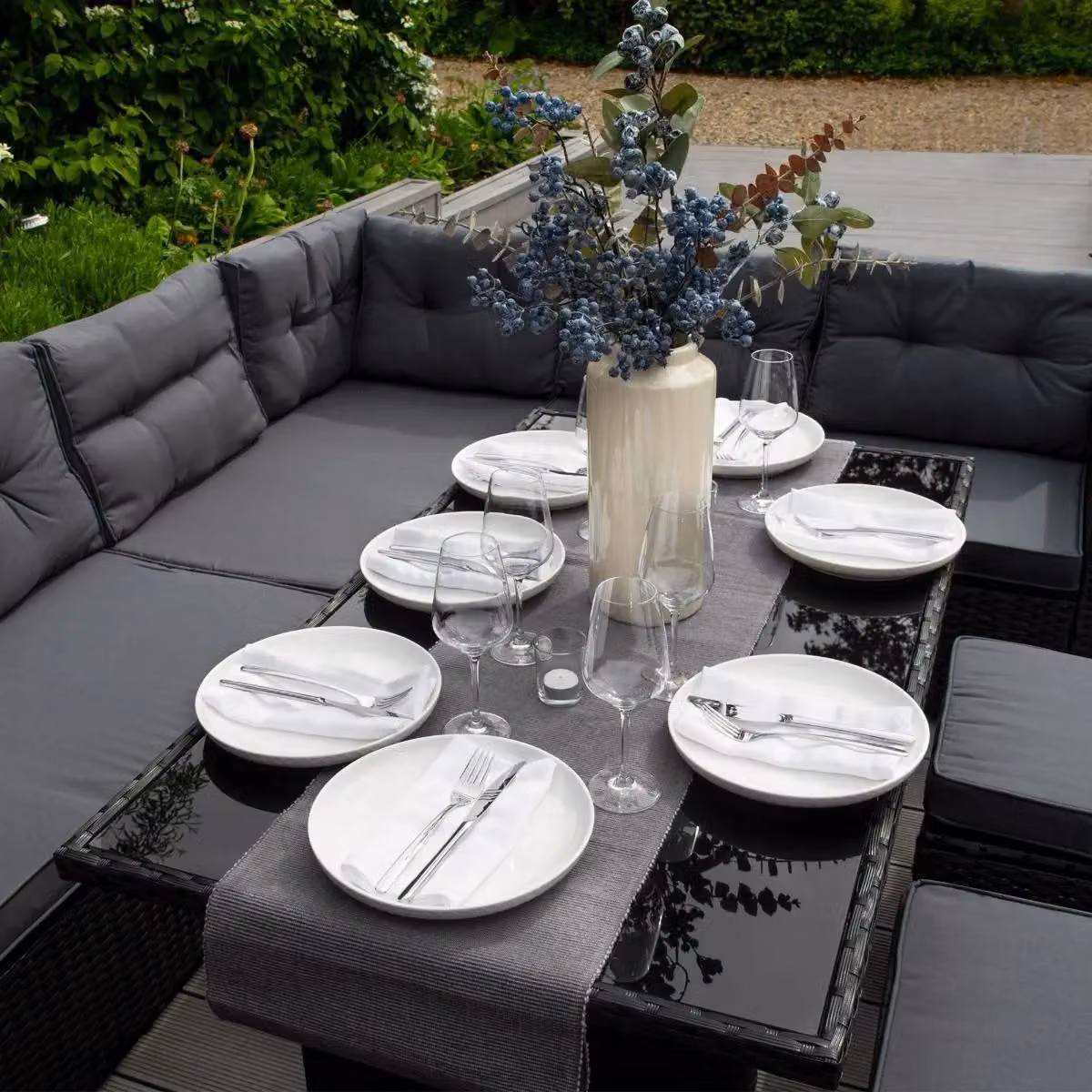 Monstershop Modern Rattan Corner Set with Glass in Black and Grey – 5