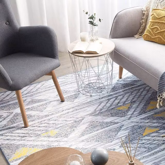 Wyld and Coco Geometric Grey and Yellow Scandinavian Rectangular Rug, W: 160 cm, L: 230 cm