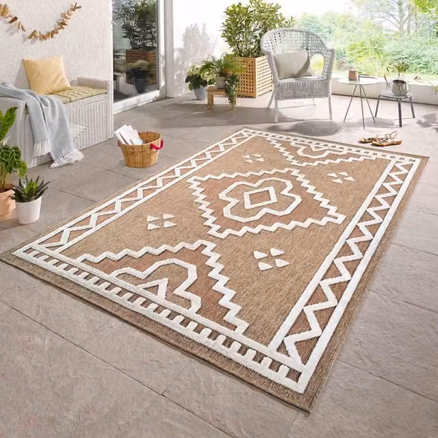 Rugs by Desire Harper Diamond Pattern Machine Woven Indoor Outdoor Area Rug in Beige and White, W: 80 cm