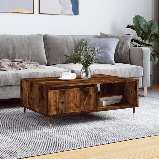 Berkfield Home Smoked Oak Coffee Table in Brown, W/D/H: 90 x 60 x 35 cm – 1