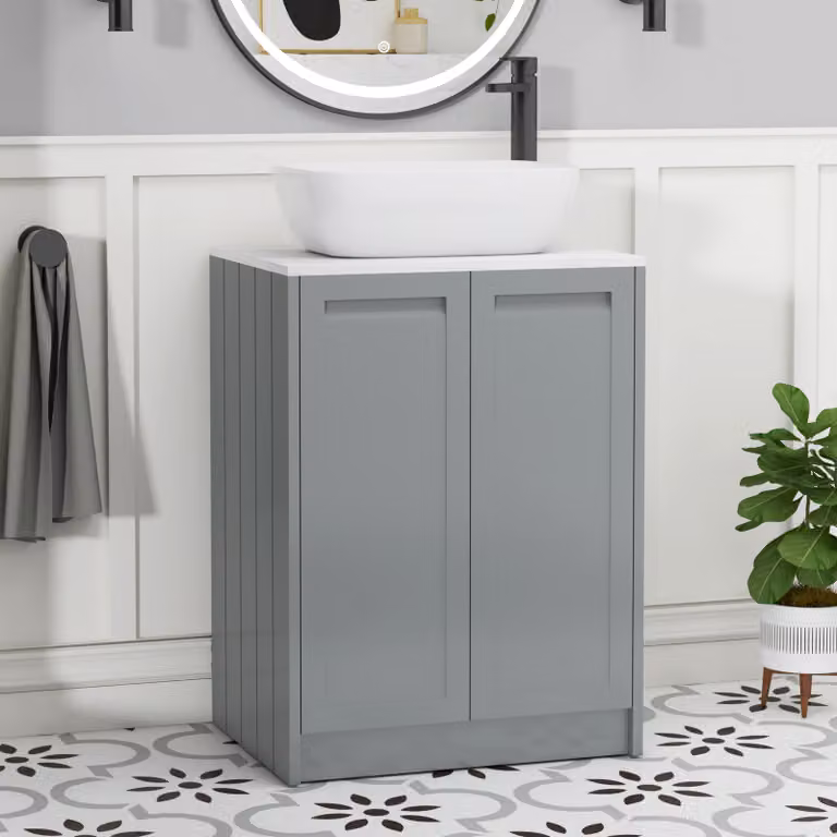 Royal Bathrooms Elmore 600mm Matt Pebble Grey Floor Standing 2 Door Vanity Unit with Elva Basin