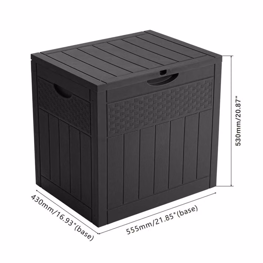 Kelvenix 126L Large Outdoor Garden Storage Box in Black Wood Grain Resin – 2
