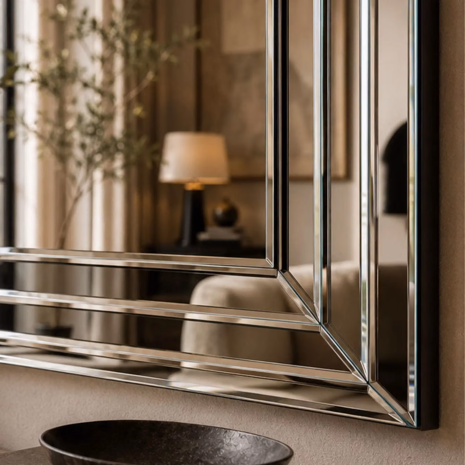 Yearn Mirrors Triple Stepped Bevelled Rectangular Wall Mirror in Black W: 119 cm, H: 89 cm – 2