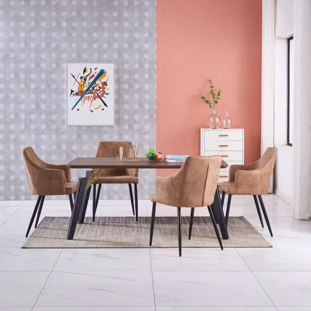 Life Interiors Zarah Cosmo LUX Modern Rectangular Dining Set with Table and 4 Beige Faux Leather Chairs