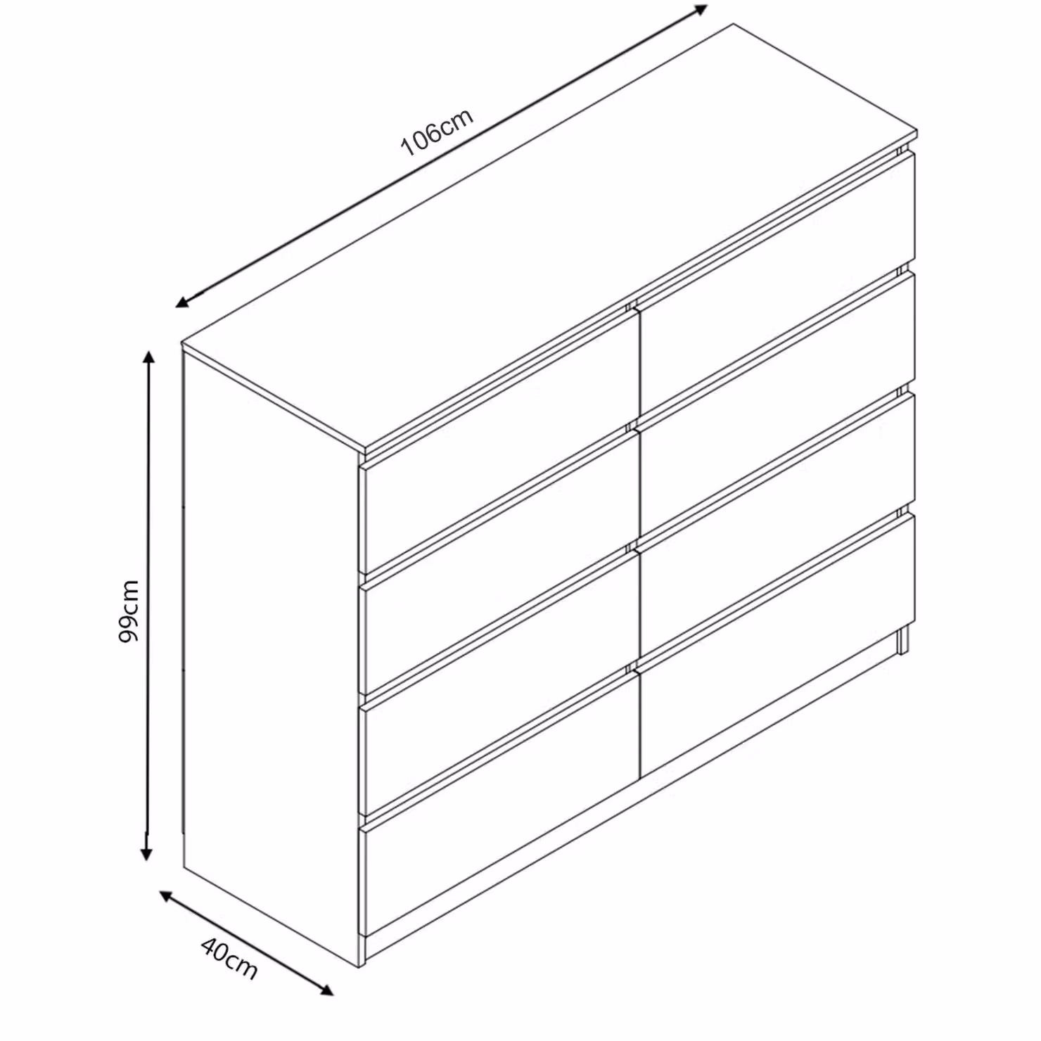 LUXURY LIFE Carlton Gloss 8 Drawer Chest of Drawers in White – 2