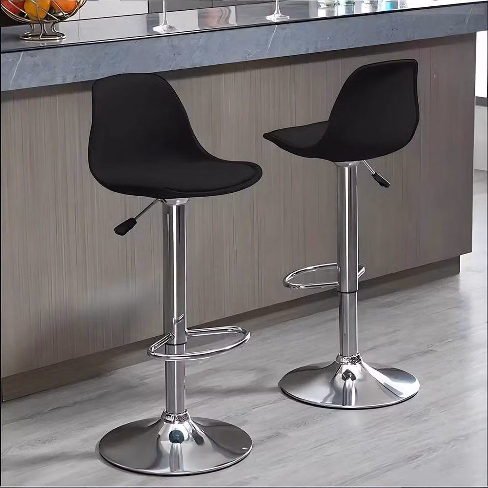 NESTLUNE Set of 2 Black Adjustable Height Swivel Bar Stools with Synthetic Leather Seats – 3