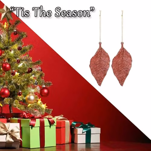 VFM e-Store Red Glitter Hanging Leaf Christmas Tree Ornaments, Pack of 2, Height: 22.6 cm – 7