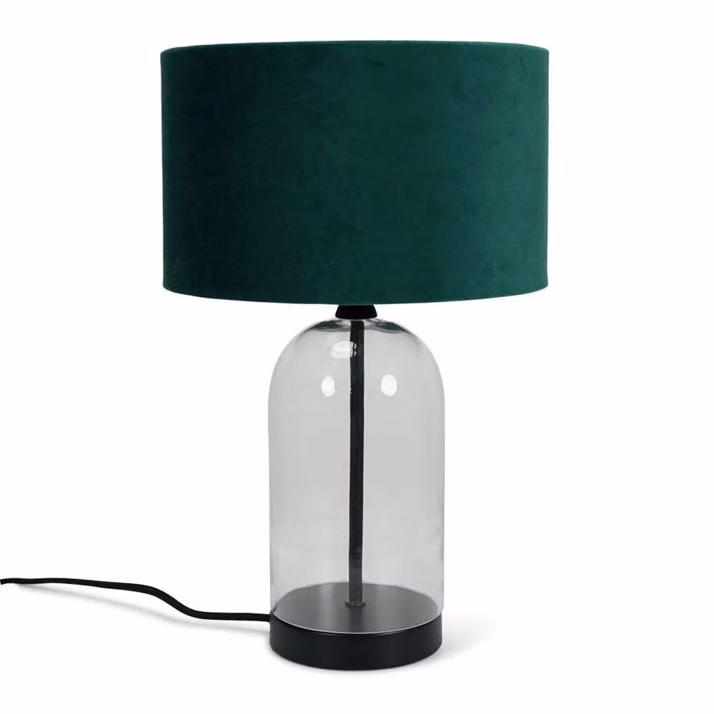ValueLights Jessy Black Glass and Metal Table Lamp with Forest Green Fabric Shade – 2