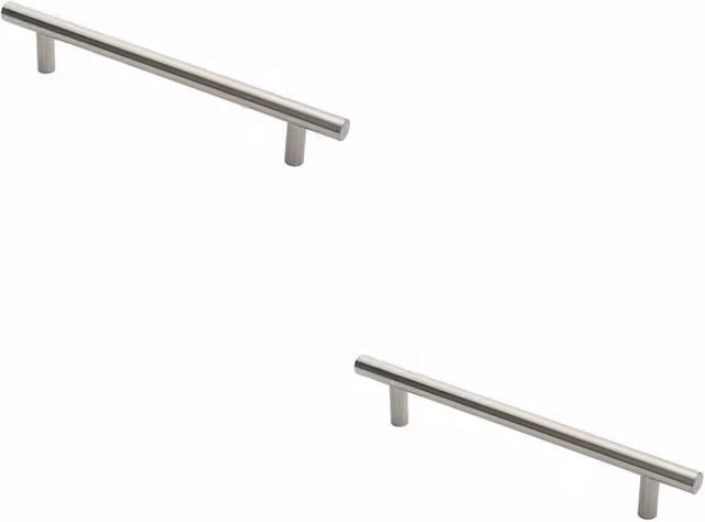 Loops 2x Straight T Bar Door Pull Handles in Satin Silver Stainless Steel, 400mm Length with 300mm Fixing Centres
