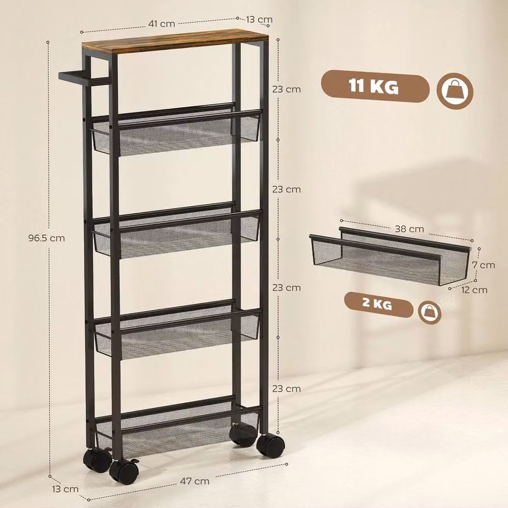 KORVIXA Rolling Kitchen Trolley, Slim Industrial Storage Cart with Metal and Wood Frame in Black – 2