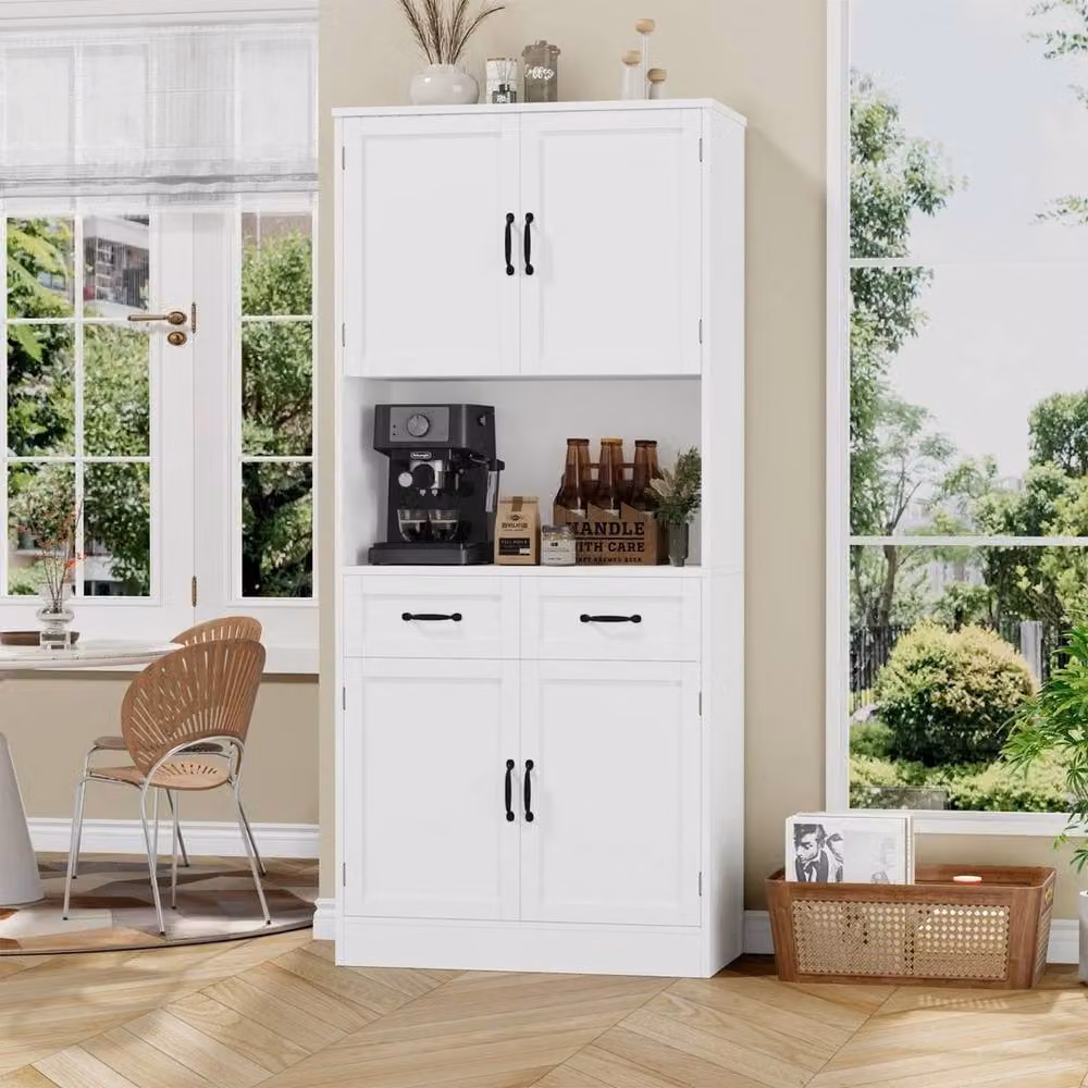 PAWNORA White Modern Kitchen Pantry Cupboard with Hinged Doors and Internal Drawers – 2
