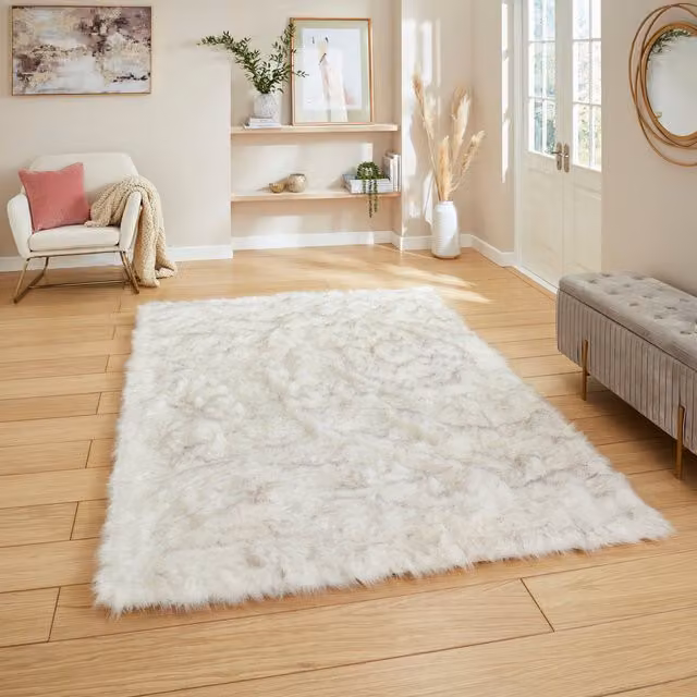 Terrys Polar Plush Shaggy Rug in White and Grey