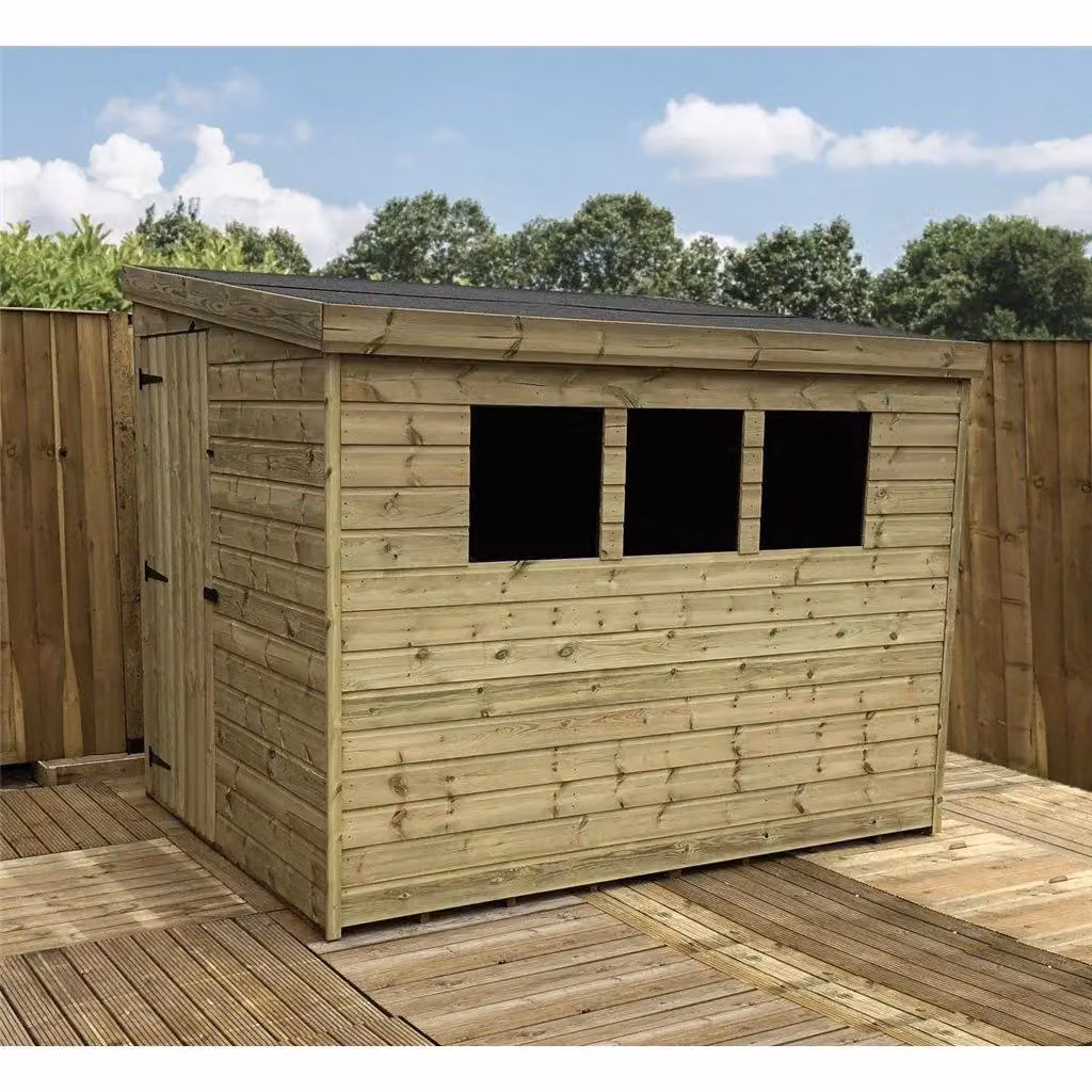 Marlborough Pressure Treated Pent Garden Shed with Single Door in Natural Brown – 2