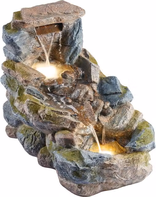 Serenity Grey Tumbling Rock Wall Cascade Water Feature with LED Lighting
