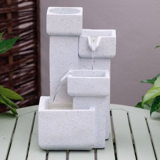 Primrose Modern Cascading Stone Effect Tabletop Water Feature with LEDs, White
