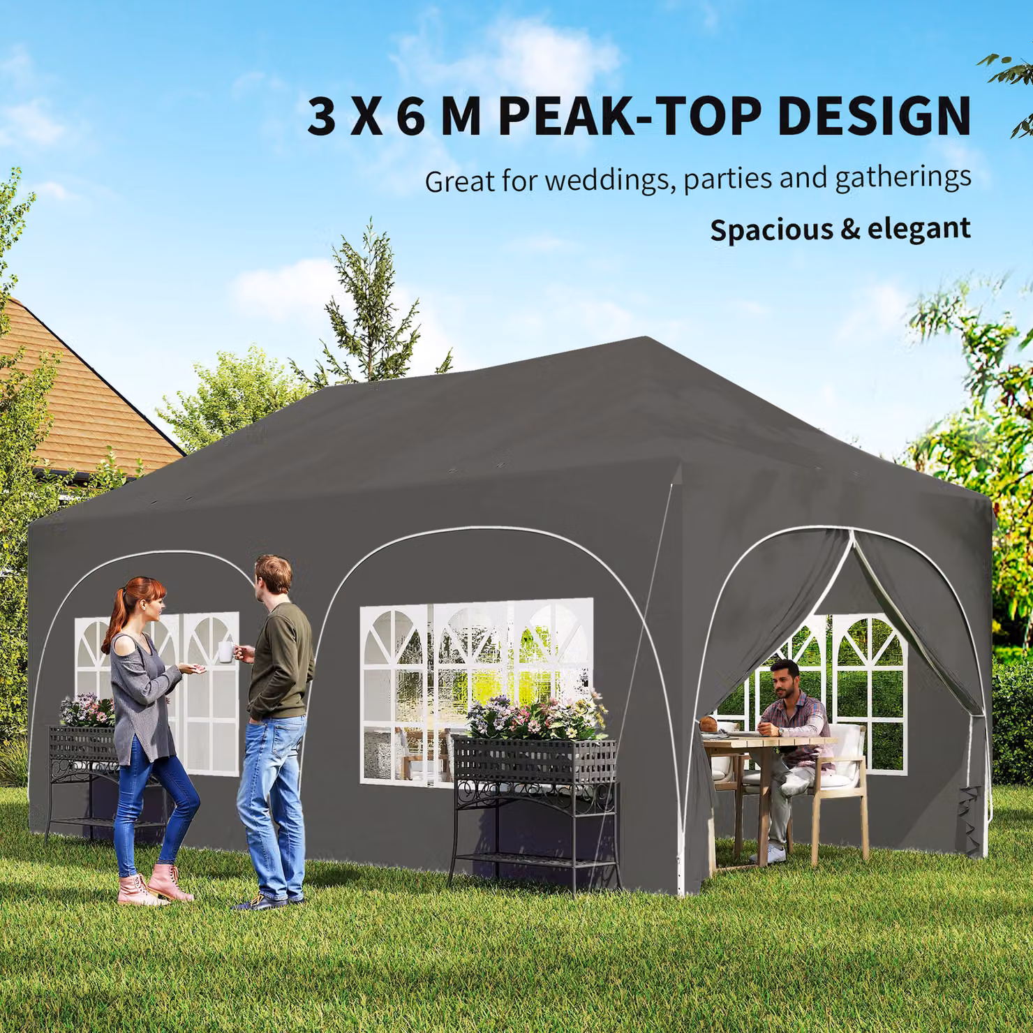 Outsunny Pop Up Gazebo Shelter with Sides and Window, Dark Grey, W: 600 cm, D: 300 cm, H: 315 cm – 4