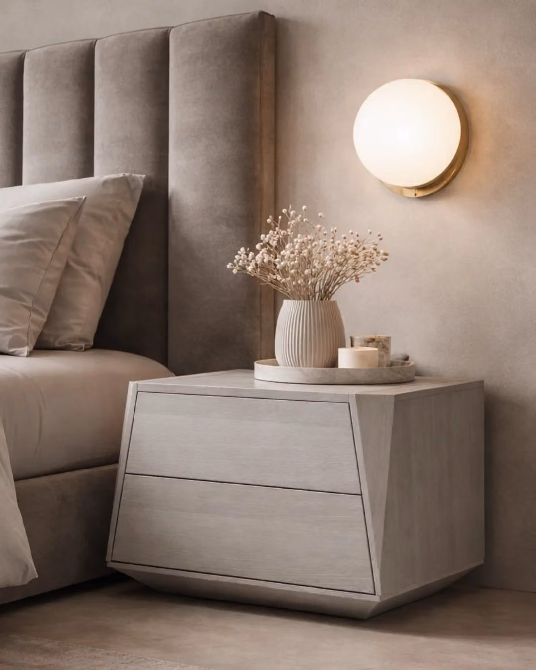 Tommy Franks Modern Oak Wood Bedside Table in Grey