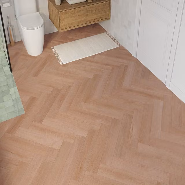 Underfoot Selenga Natural Oak Herringbone Click Vinyl Flooring, 8mm, 1.45m² Pack, Brown