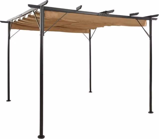 Berkfield Home Pergola with Retractable Roof in Beige, Steel and Polyester, W/D/H: 300 x 300 x 225 cm
