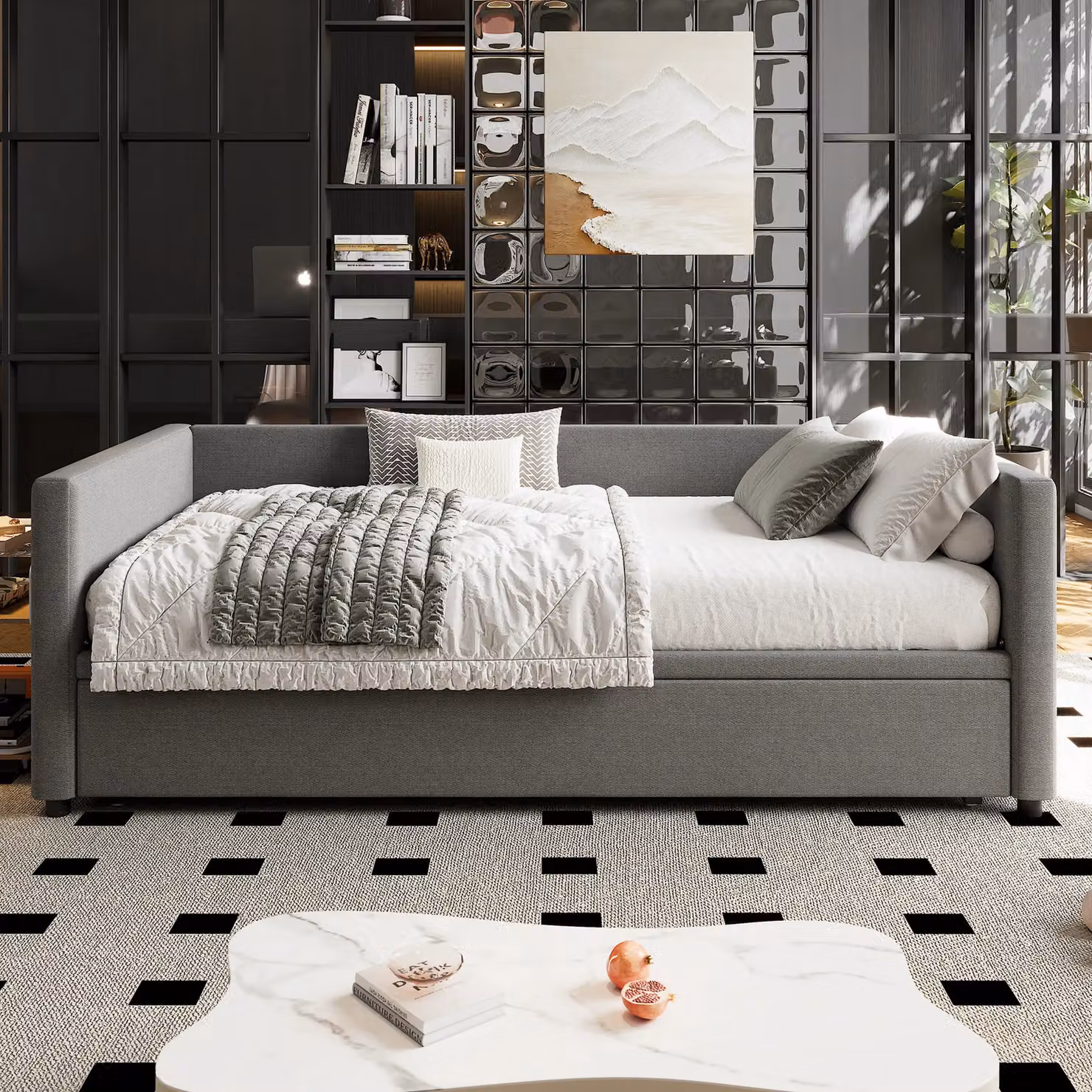 Matteo Grey Upholstered Single Daybed Sofa Bed, W/D/H: 190 x 90 x 73 cm – 3