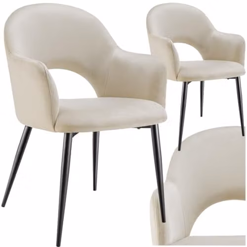 tectake Set of 2 Sasha Dining Chairs in Cream Velvet Fabric with Metal Legs