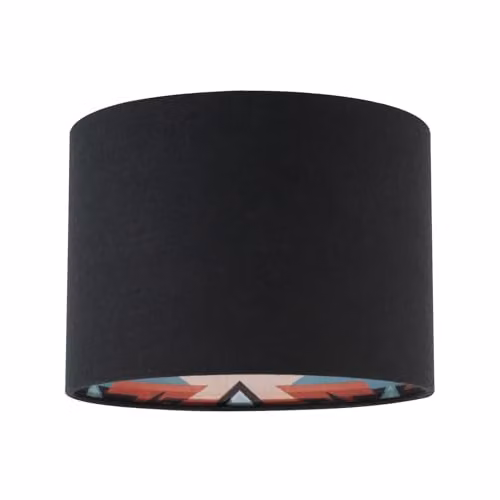 Happy Homewares Modern Aztec Designed Cylinder Lamp Shade in Black, Red and Petrol Linen Fabric, W/D/H: 18 x 18 x 25 cm – 1