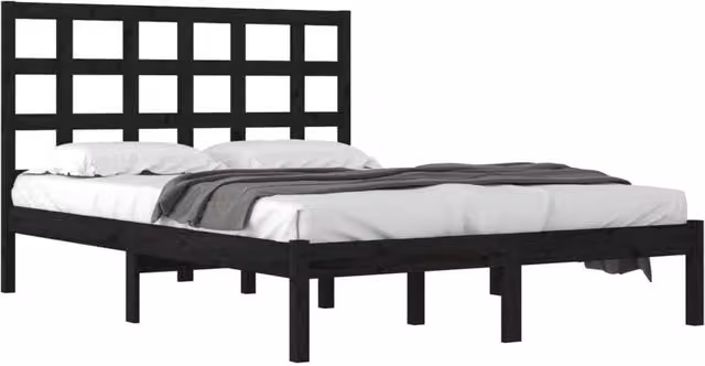 Berkfield Home Beautiful Modern Black Solid Pine Wood Bed Frame W/D/H: 200 x 200 x 205.5 cm