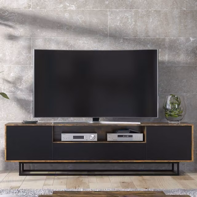 Creative Furniture Rift Industrial TV Unit, Black and White, W: 200 cm, D: 50 cm, H: 35 cm