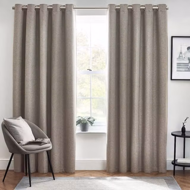 Make It A Home Dawn Grey Textured Blackout Eyelet Curtains, Height: 229 cm