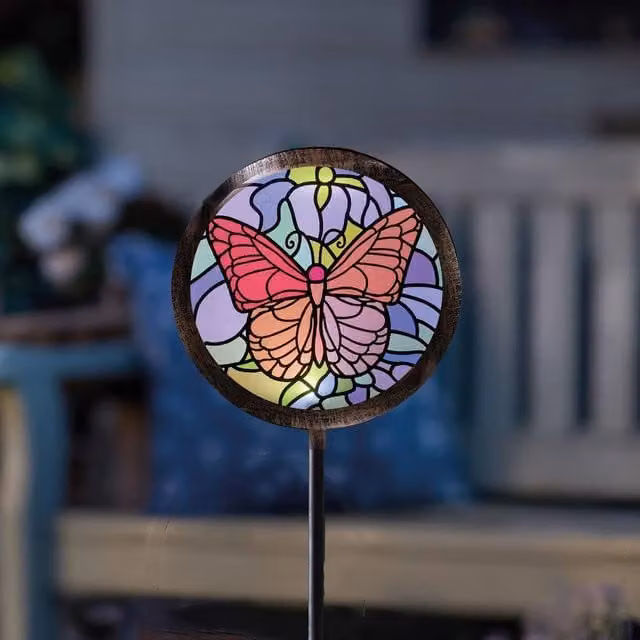 mysmartbuy Butterfly Solar Garden Stake Light, Multicolour Hand-Painted Stained Glass Effect, Height: 89 cm