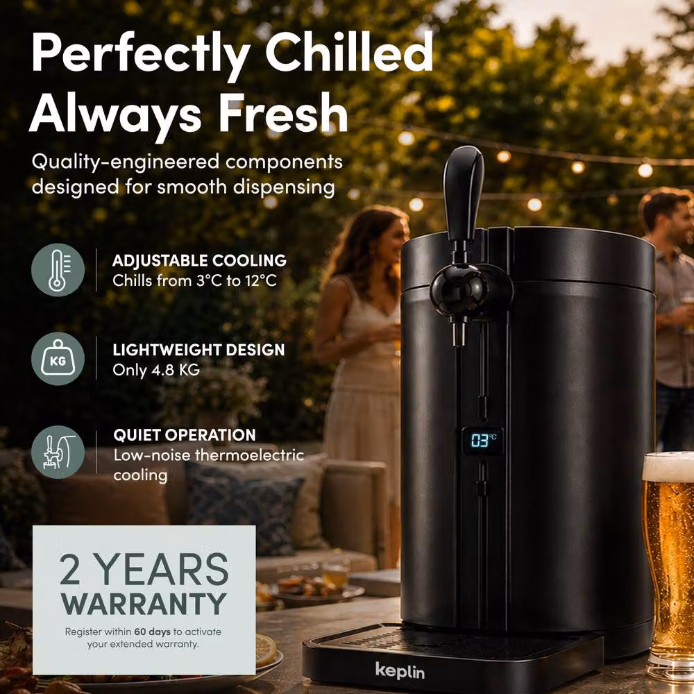 Keplin Beer Keg Dispenser with Thermoelectric Cooler and LED Temperature Display, Black, 5 l – 4