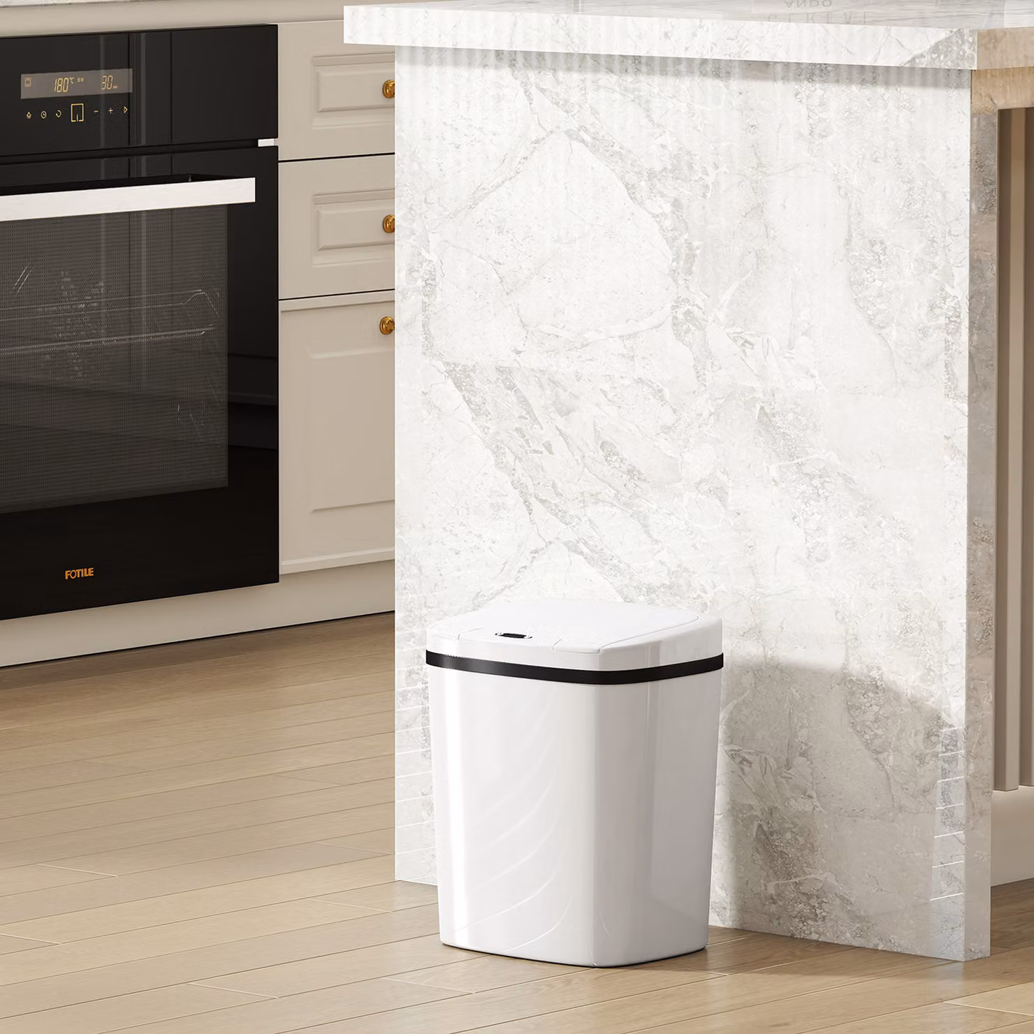 HOMCOM 15L Automatic Sensor Bin, Touchless Kitchen Bin in White – 5