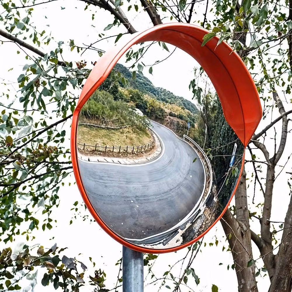 FLAVORA Orange Angle Convex Mirror for Outdoor Road Blind Spots, W: 100 cm, D: 15 cm, H: 55 cm – 4