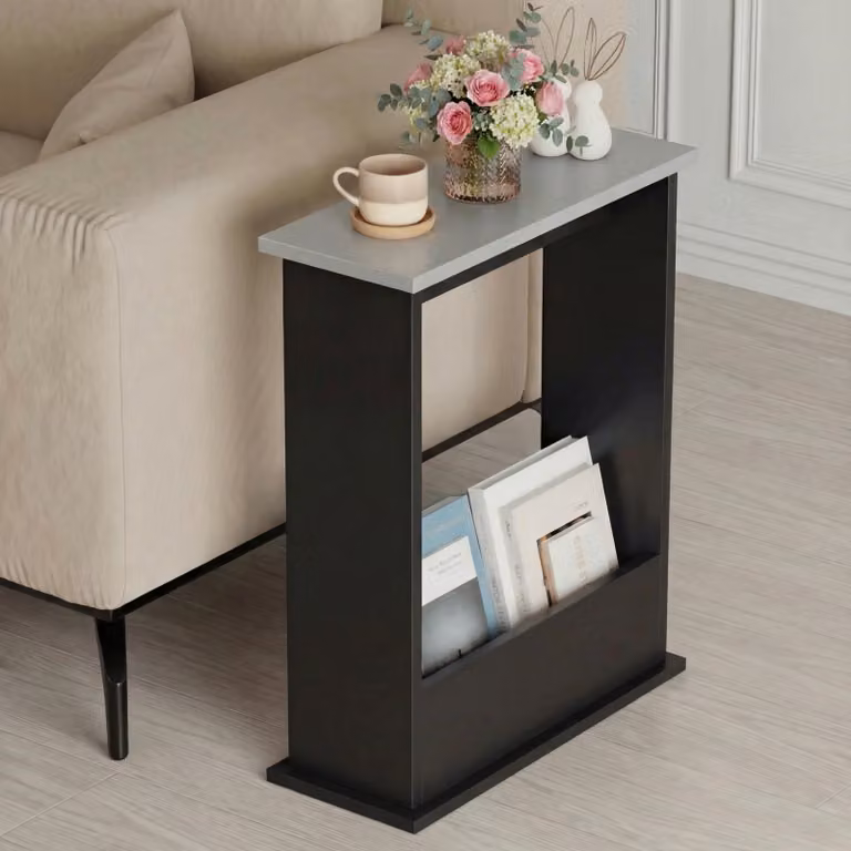 DHS Small Narrow Side Table with Storage in Grey and Black