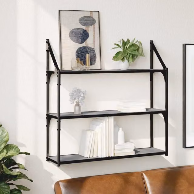 Berkfield Home 3-Tier Wall Mounted Shelf in Grey, W: 80 cm, D: 21 cm, H: 78.5 cm