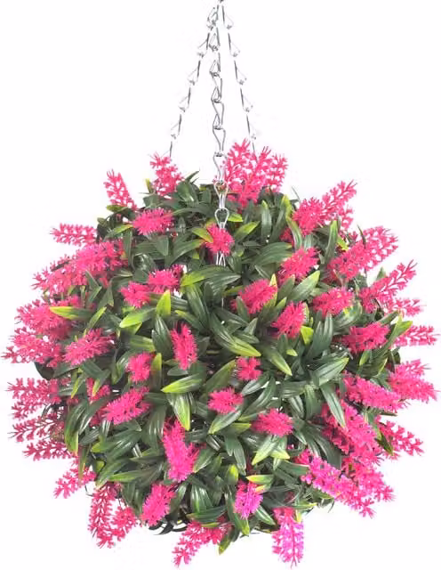 Best Artificial Pink Lush Lavender Hanging Basket Topiary Ball, Diameter: 28 cm