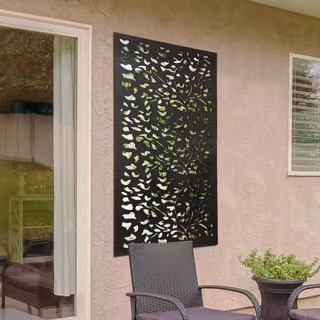MirrorOutlet Amarelle Metal Leaf Design Garden Screen Mirror in Antique Black, W: 60 cm, H: 120 cm