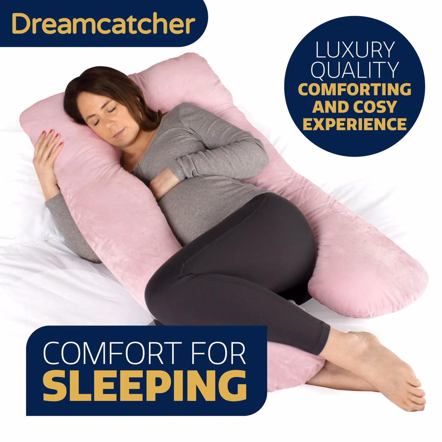 Dreamcatcher Pink U-Shaped Pregnancy Pillow with Shredded Memory Foam and Removable Velvet Cover – 3
