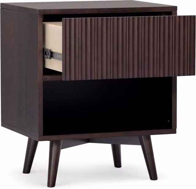 Teamson Home Tremolo Bedside Table with Drawer and Open Shelf, Black