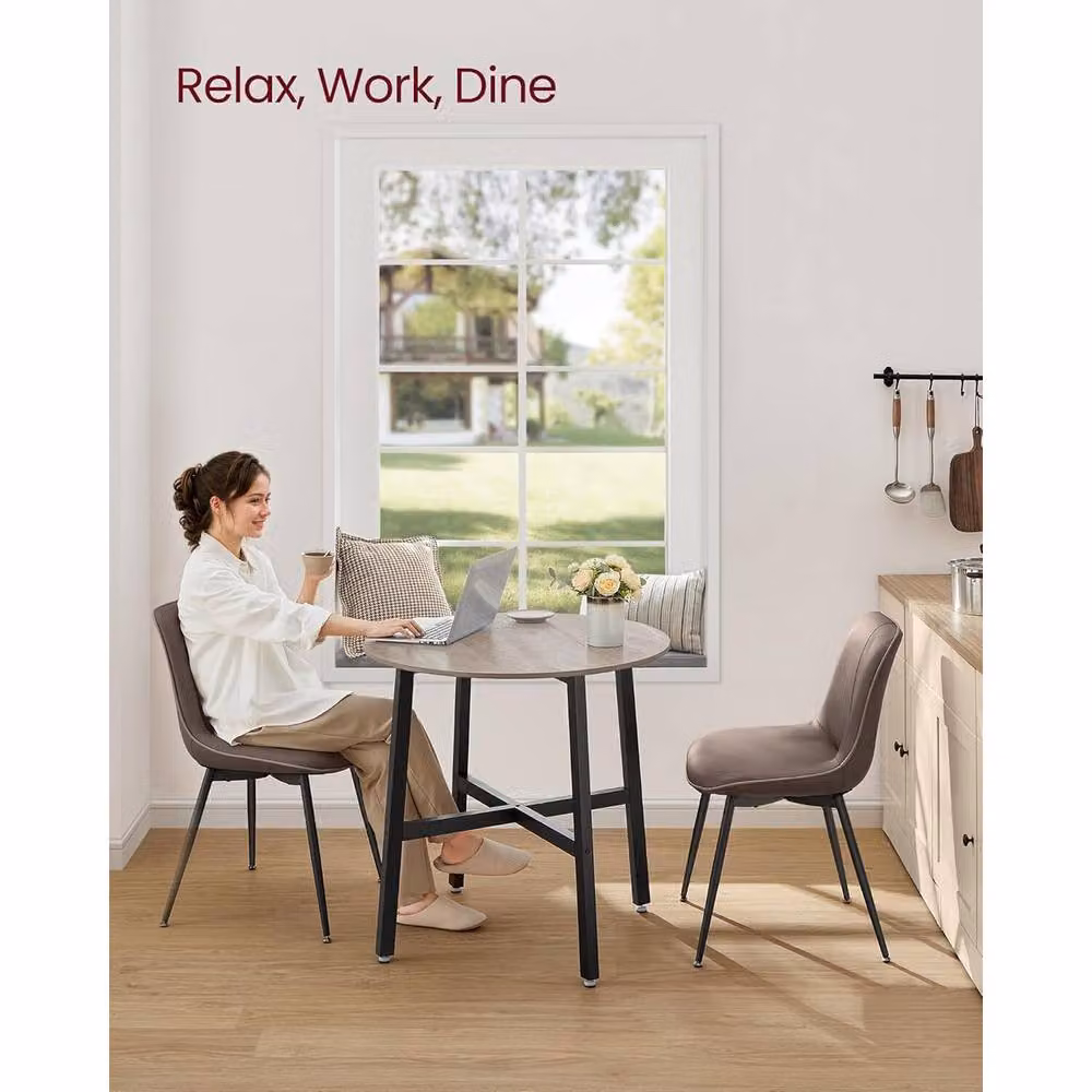 The Bazaarist Round Industrial Dining Table with Metal Frame, Beige – 2